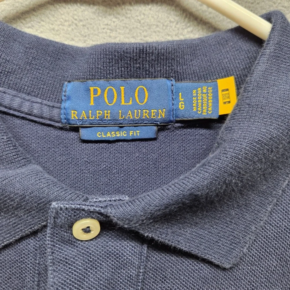 Polo Ralph Lauren Big Pony #3 Polo Shirt Large Navy Blue White Colorblock Preppy